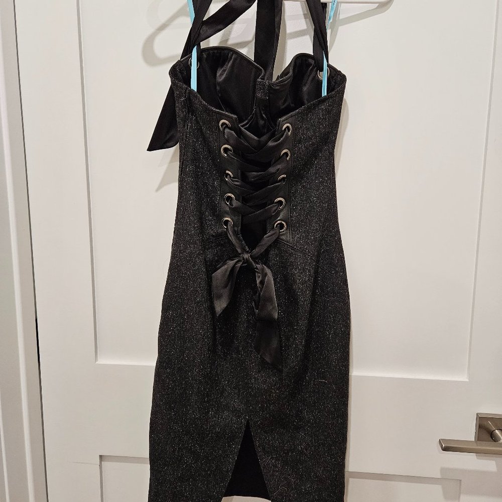 Tweed and leather corset dress
